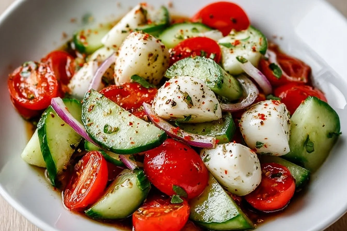 Fresh Cucumber Caprese Salad with mozzarella and basil