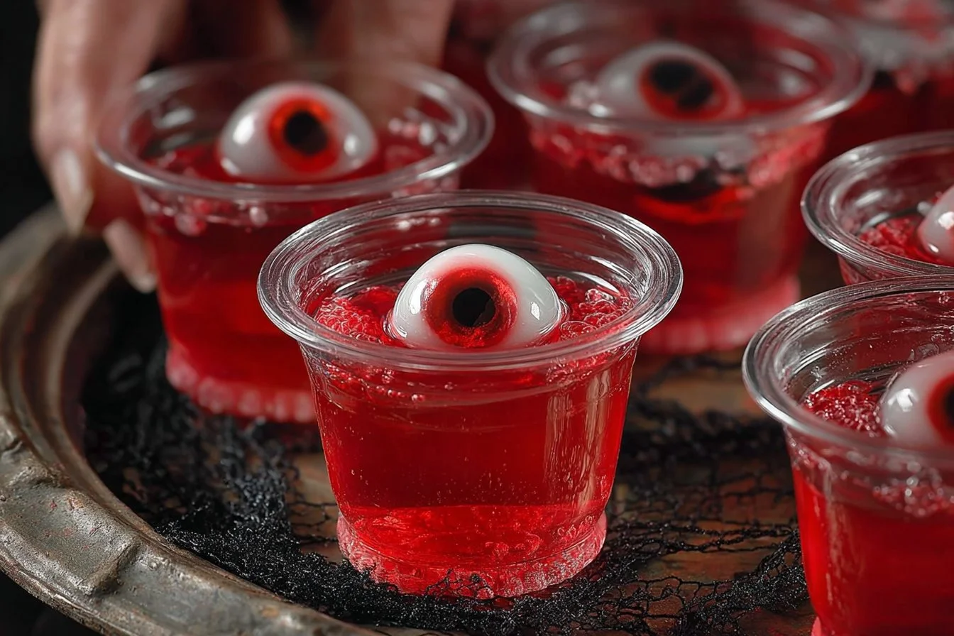 Halloween Eyeball Jello Shots - creepy jello dessert for spooky celebrations