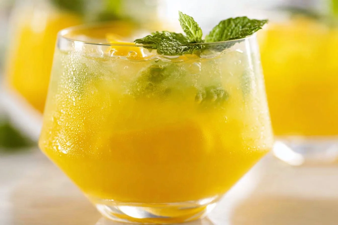 Refreshing Mango Mojito cocktail decorated with mint and lime