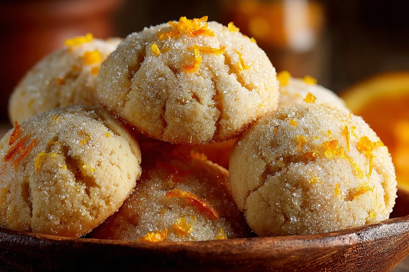 Soft and chewy lemon cookies on a plate with zest and lemon slices