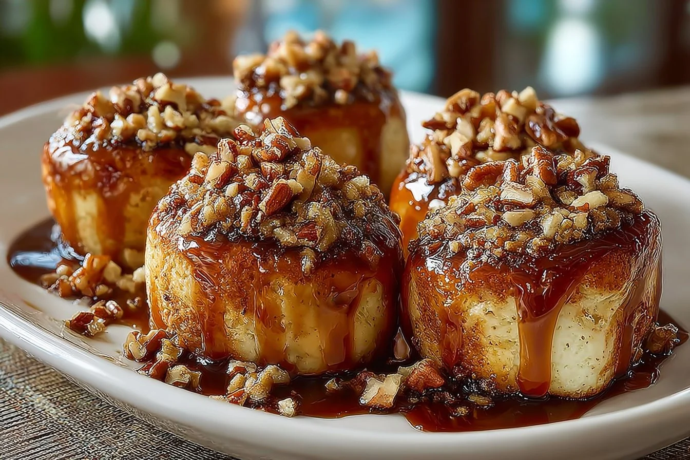 Delicious gooey apple caramel bombs drizzled with rich caramel sauce