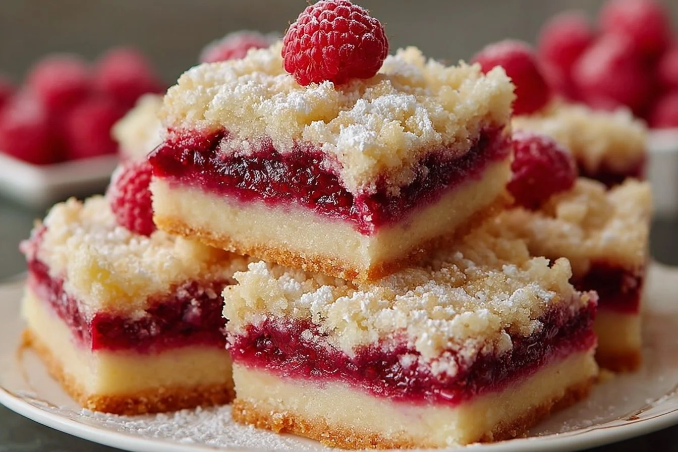 Delicious raspberry squares dessert on a plate