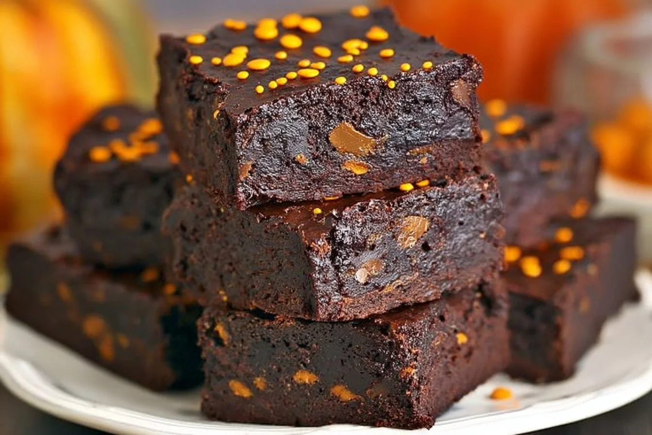 Delicious 2 ingredient pumpkin brownies served on a plate
