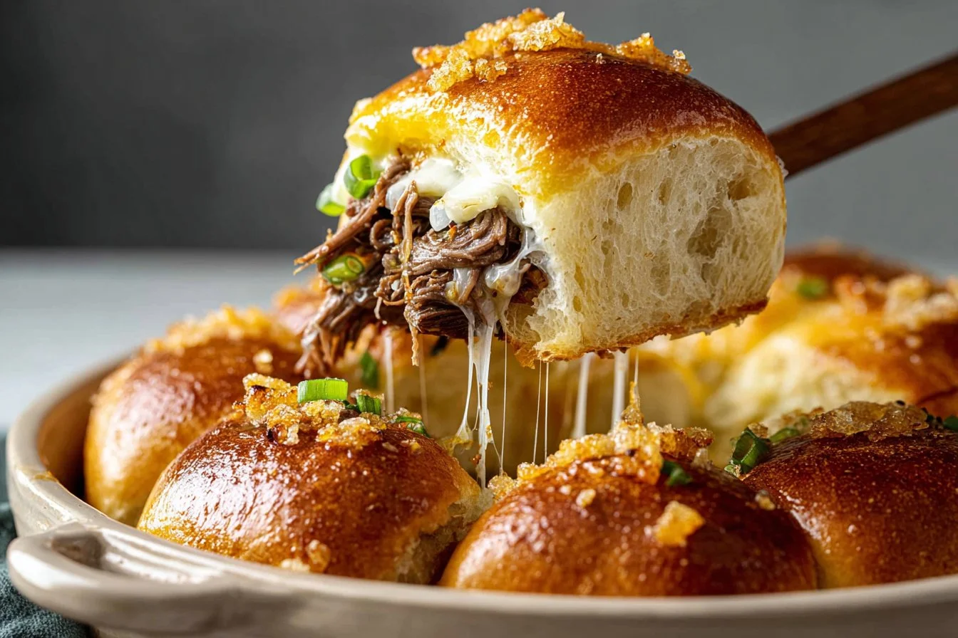 Delicious Philly Cheesesteak Sliders topped with cheese and peppers