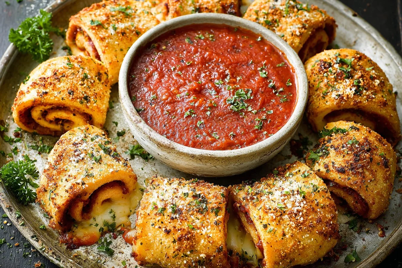 Delicious pizza crescent ring filled with cheese and toppings, baked to perfection.