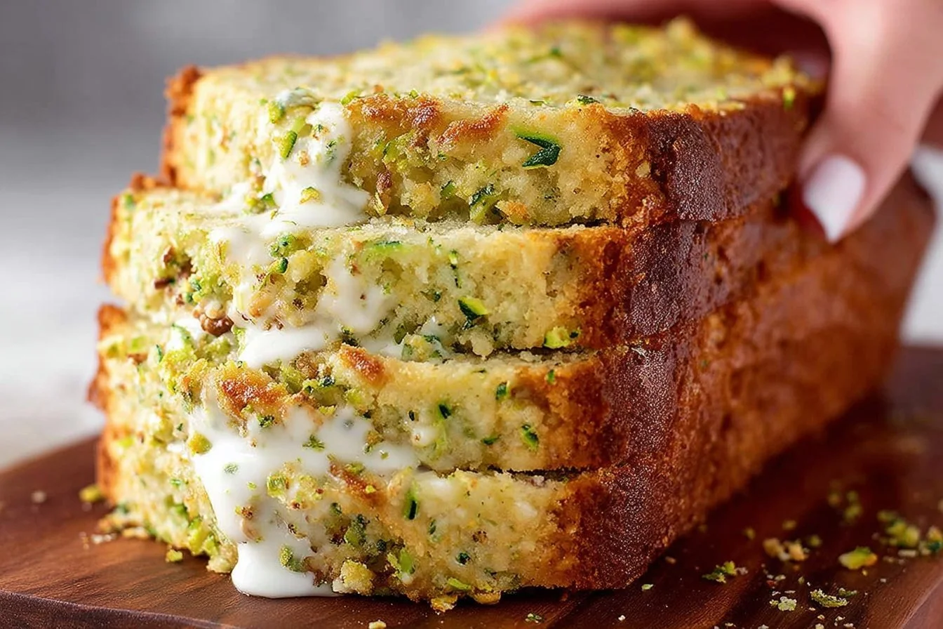 Loaf of easy zucchini bread fresh out of the oven