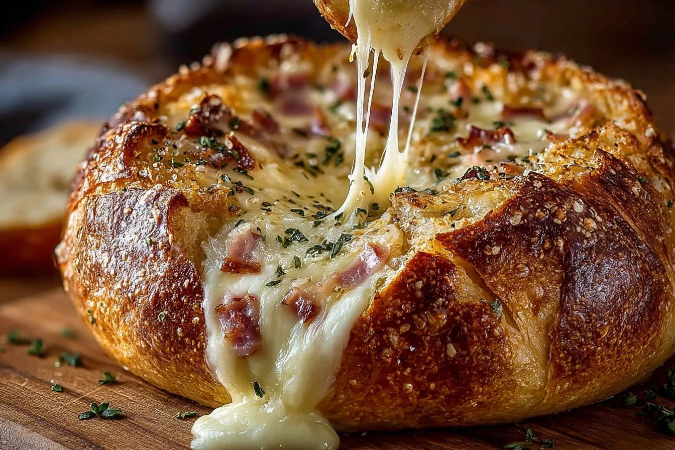 Garlic Prosciutto and Hot Honey Baked Brie Bread Bowl Garlic Prosciutto and Hot Honey Baked Brie in a bread bowl