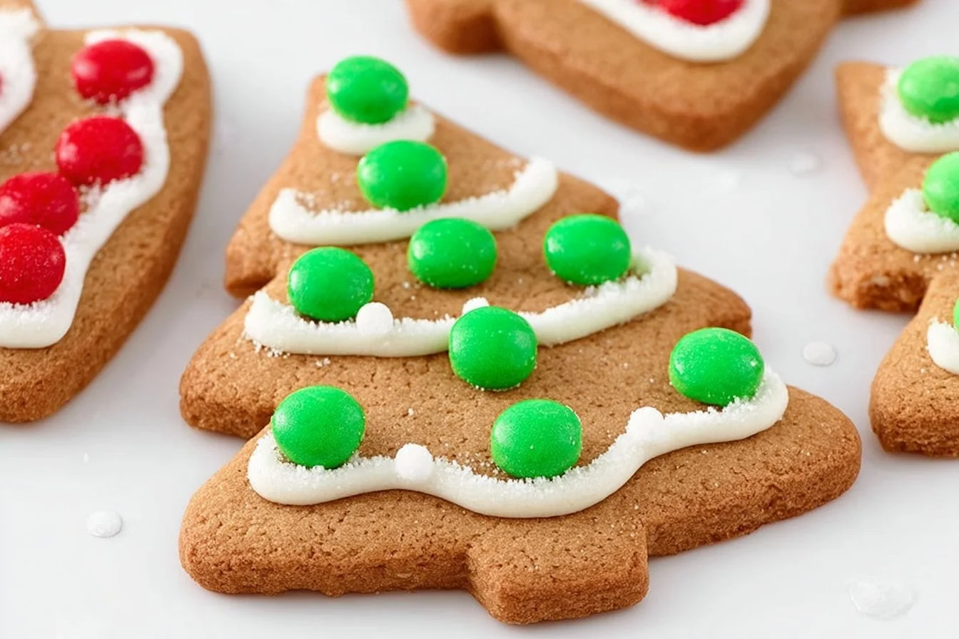 Homemade gingerbread cookies decorated for the holidays.