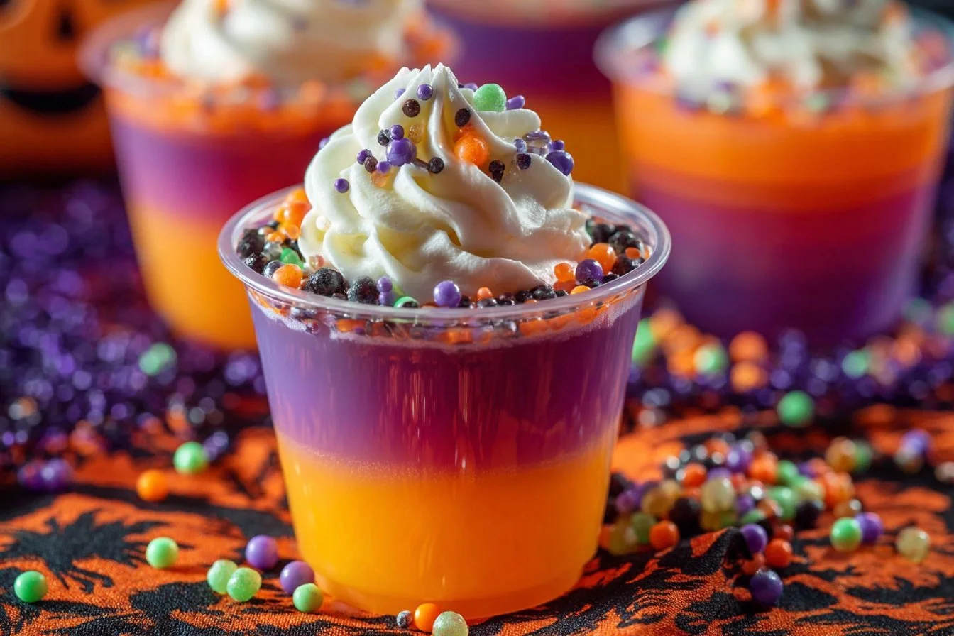 Colorful Halloween Jello Shots in spooky creative cups