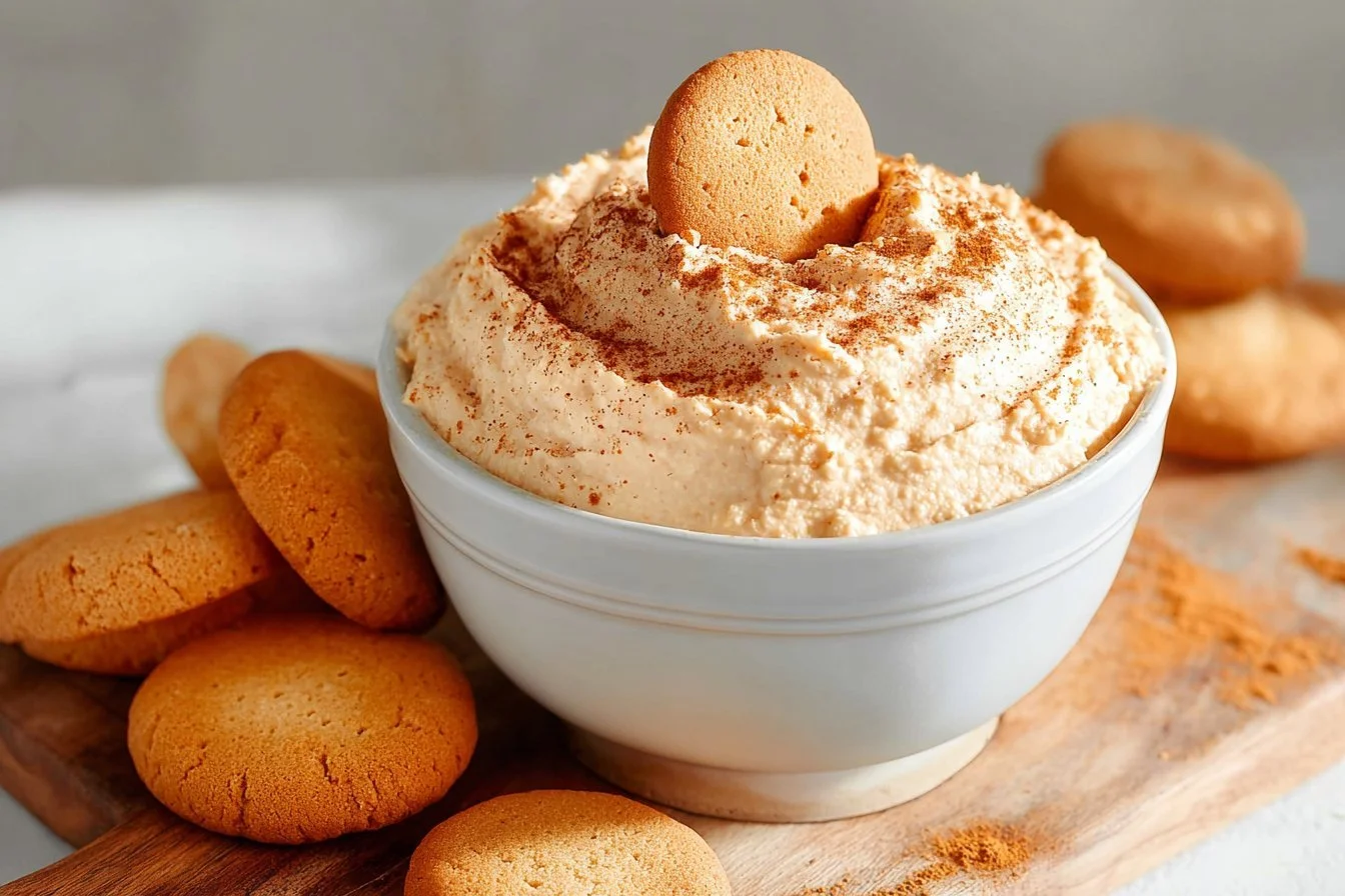 Delicious Pumpkin Fluff Dip served with crackers and apples