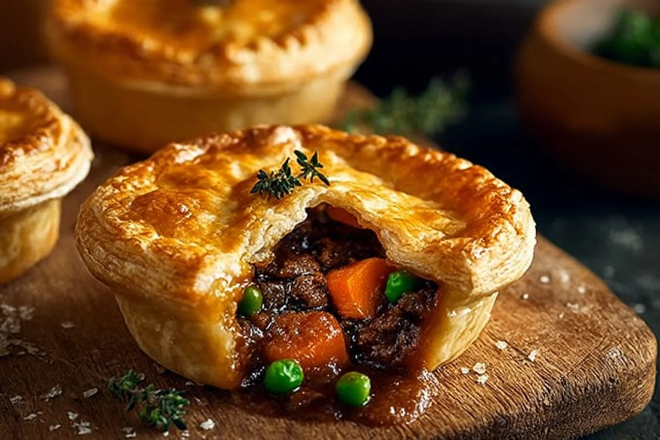 Savory Irish Beef & Sweet Potato Mini Pies Savory Irish beef mini pies with sweet potato filling, golden crust.