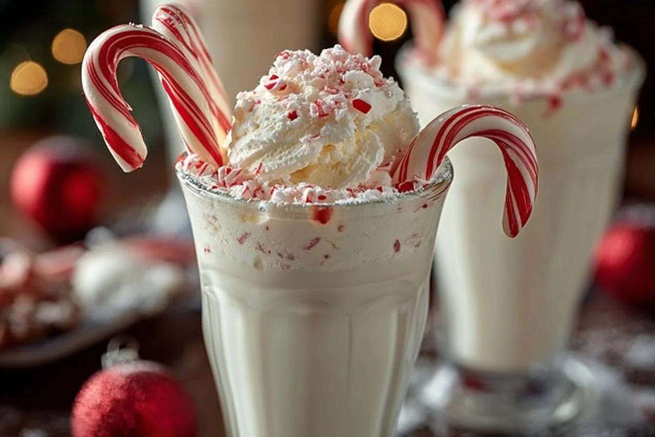 Tasty Peppermint Float topped with whipped cream and crushed peppermint candy