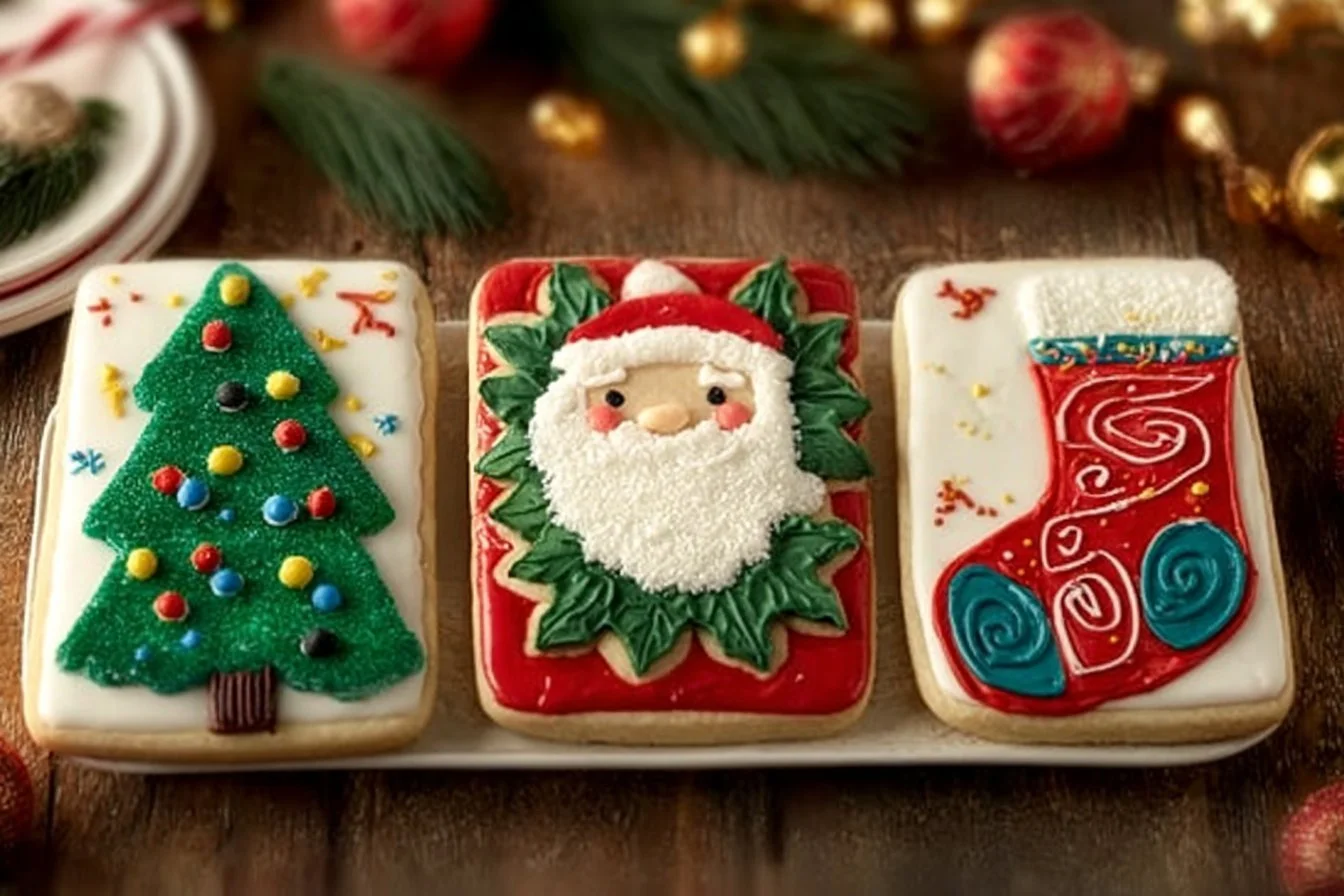 Vintage Christmas Card Cake decorated with classic holiday designs