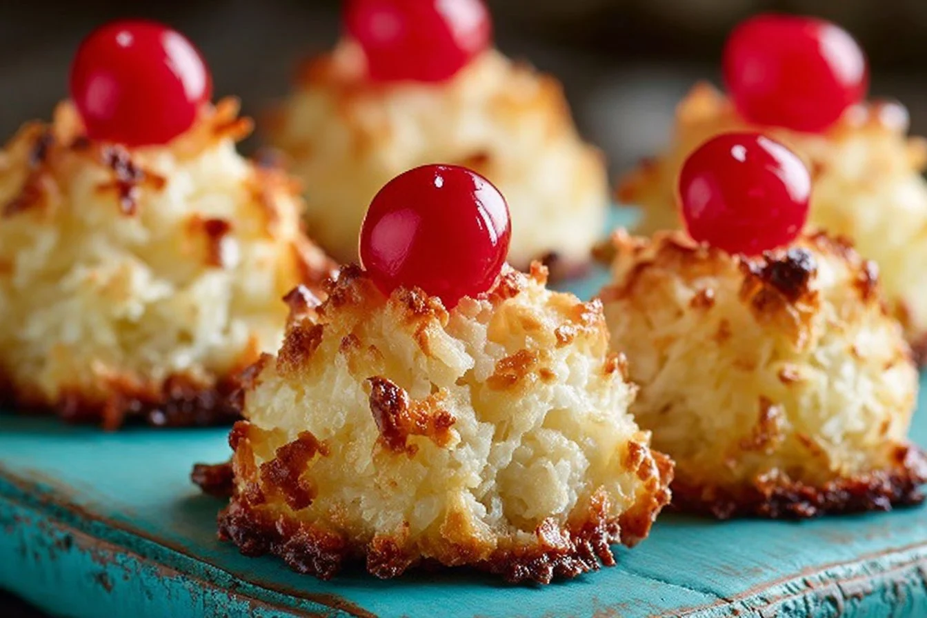 Delicious Ambrosia Macaroons stacked on a plate, perfect for dessert lovers.