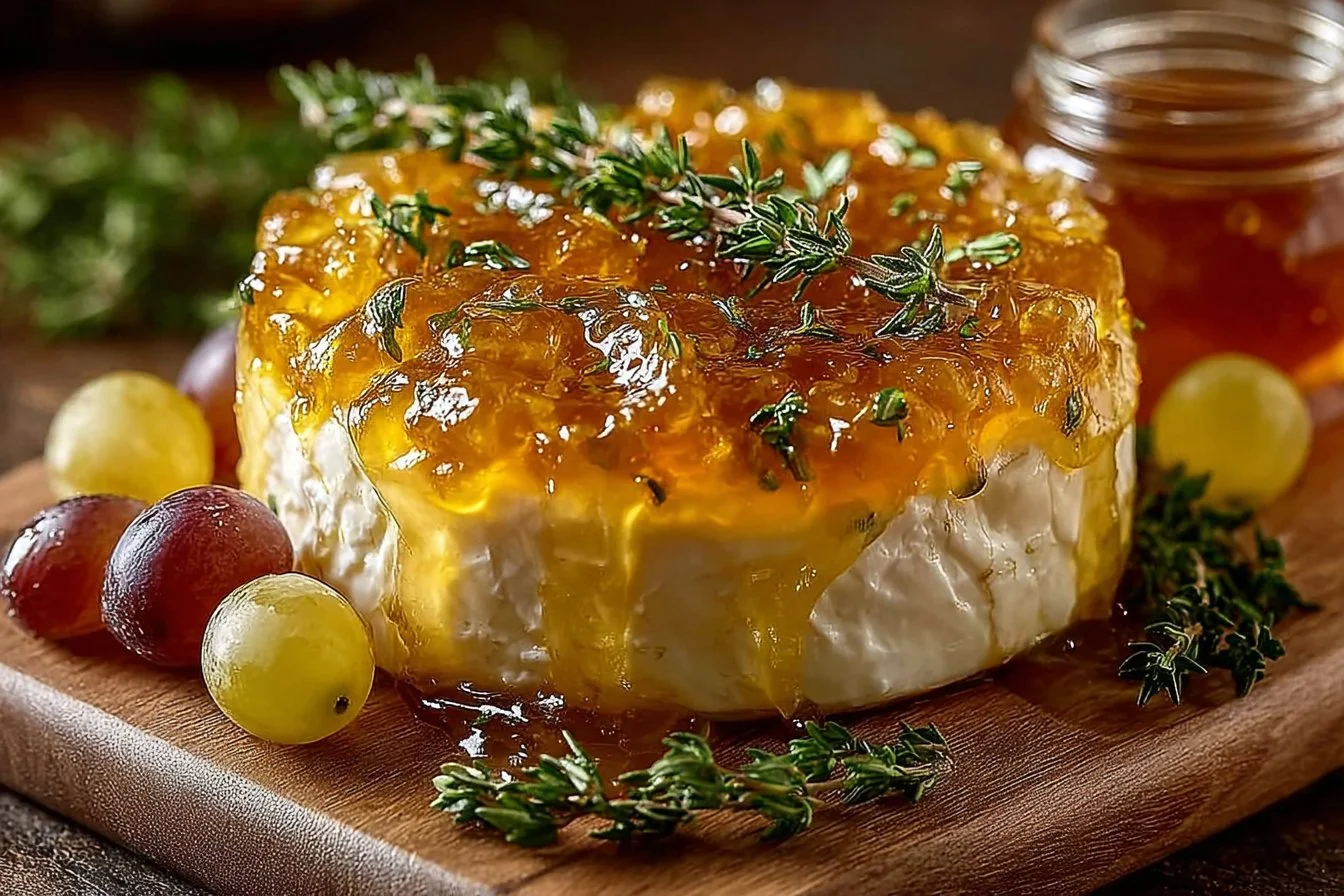 Homemade Apple Thyme Jam in a jar with fresh apples and thyme sprigs.