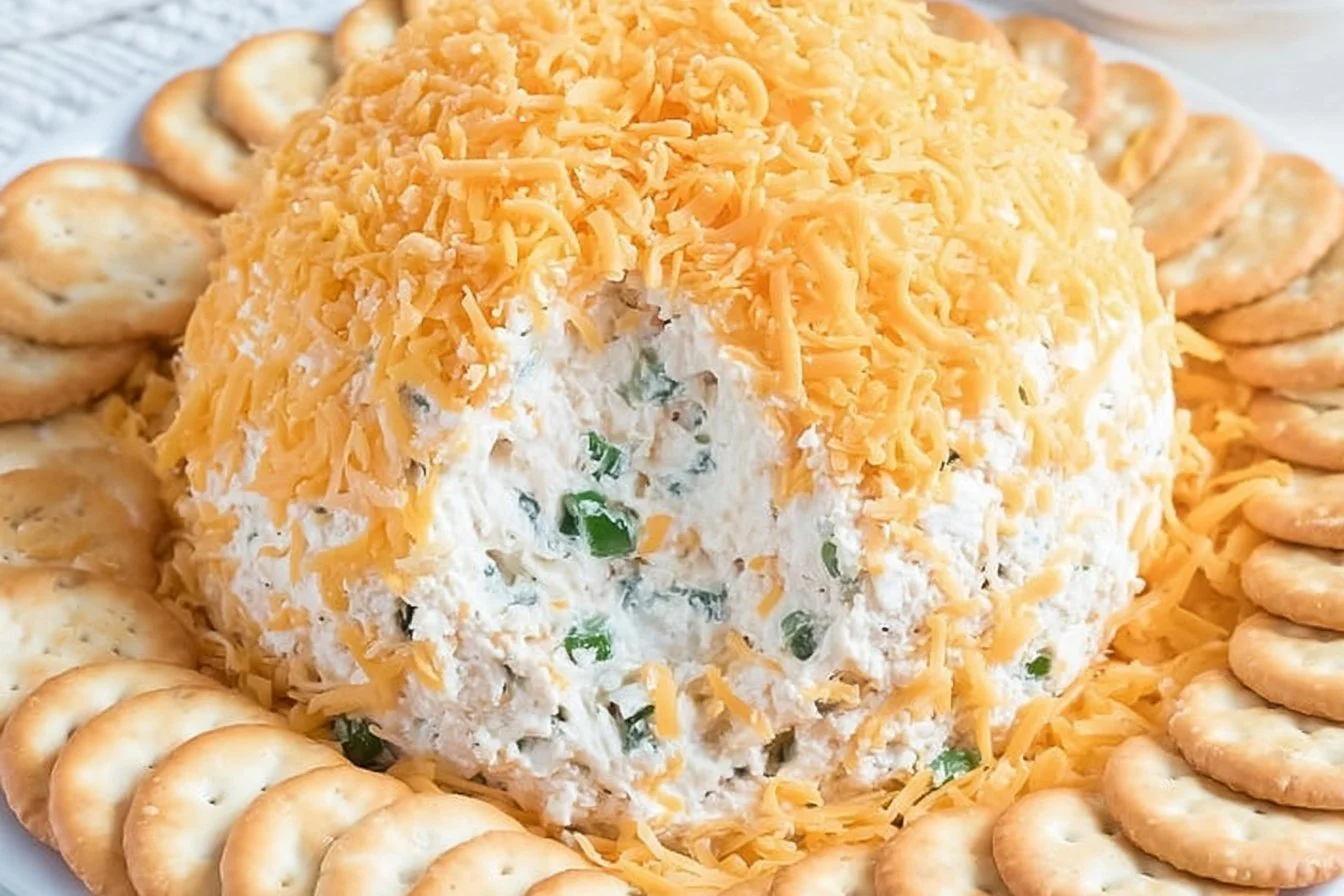Bacon Ranch Cheese Ball Delight served on a platter with crackers