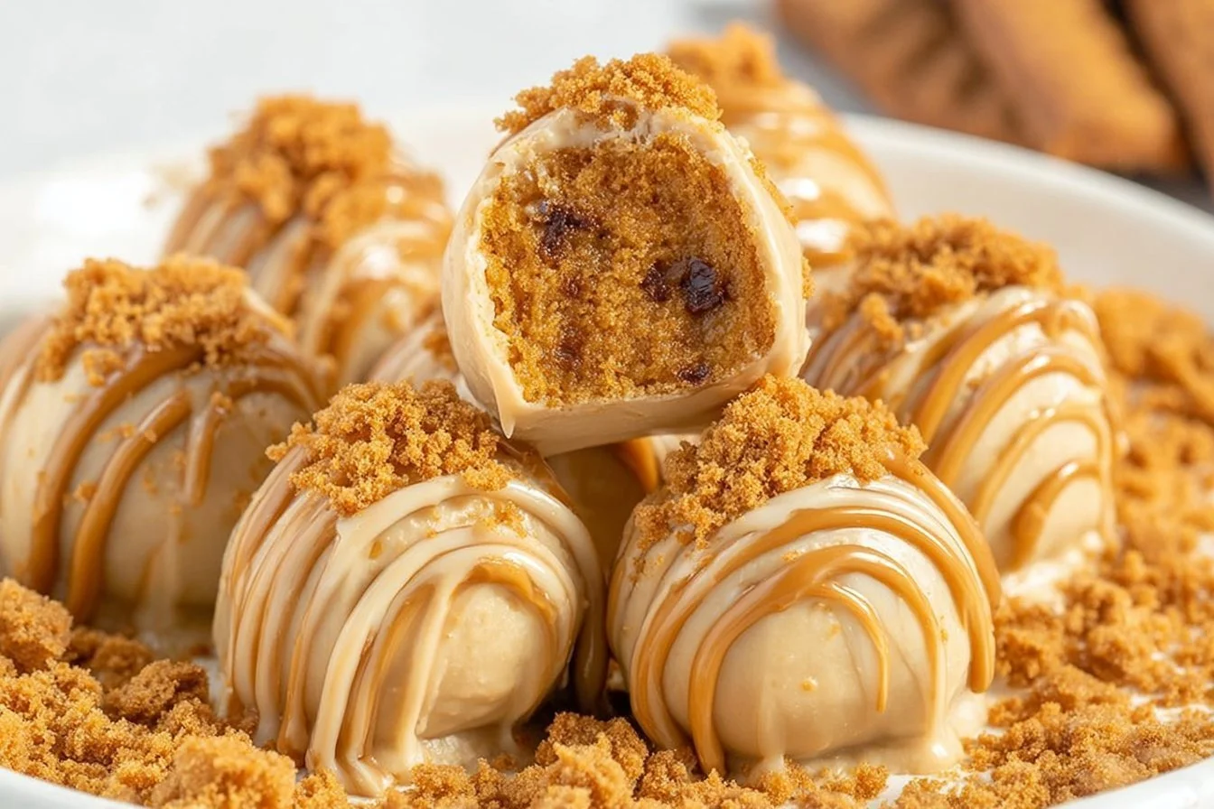 Decadent Biscoff Truffles coated in chocolate and topped with cookie crumbs