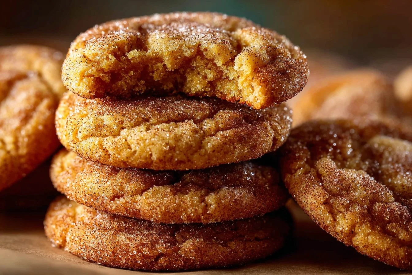 Delicious chewy pumpkin snickerdoodle cookies topped with cinnamon-sugar