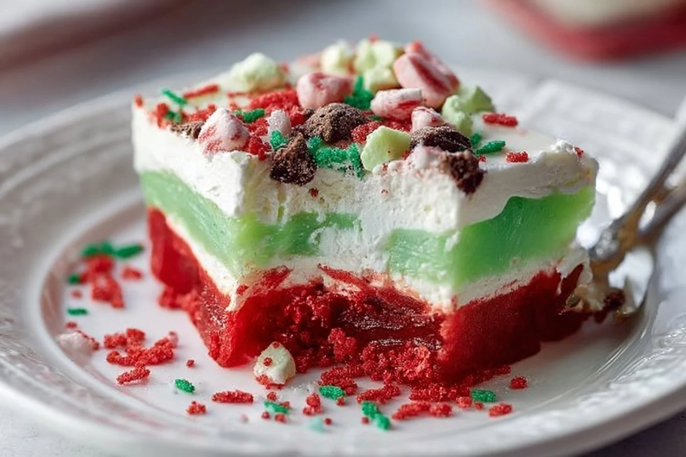 Christmas lasagna dessert layered with creamy fillings and festive toppings