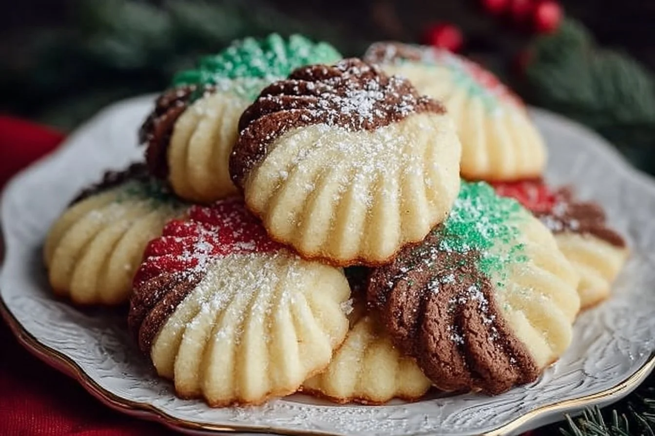 Christmas Swirl Butter Cookies decorated for the holiday season