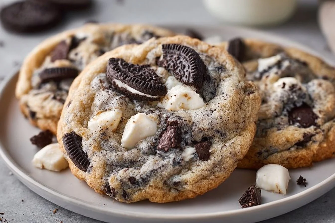 Delicious freshly baked Cookies and Cream cookies on a plate