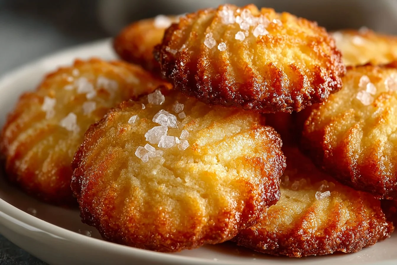 Freshly baked French salted butter cookies on a cooling rack.