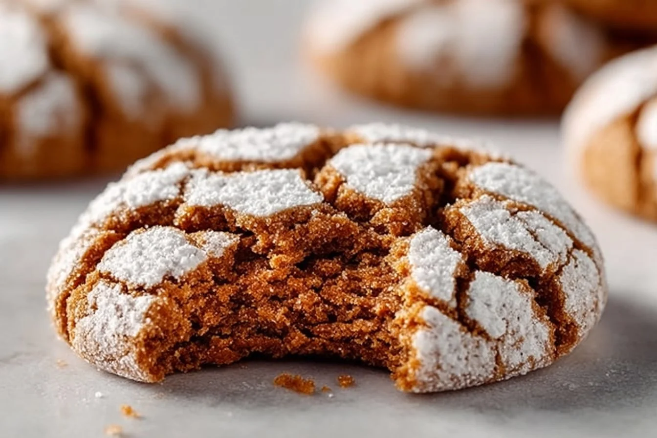 Delicious Gingerbread Crinkle Cookies dusted with powdered sugar