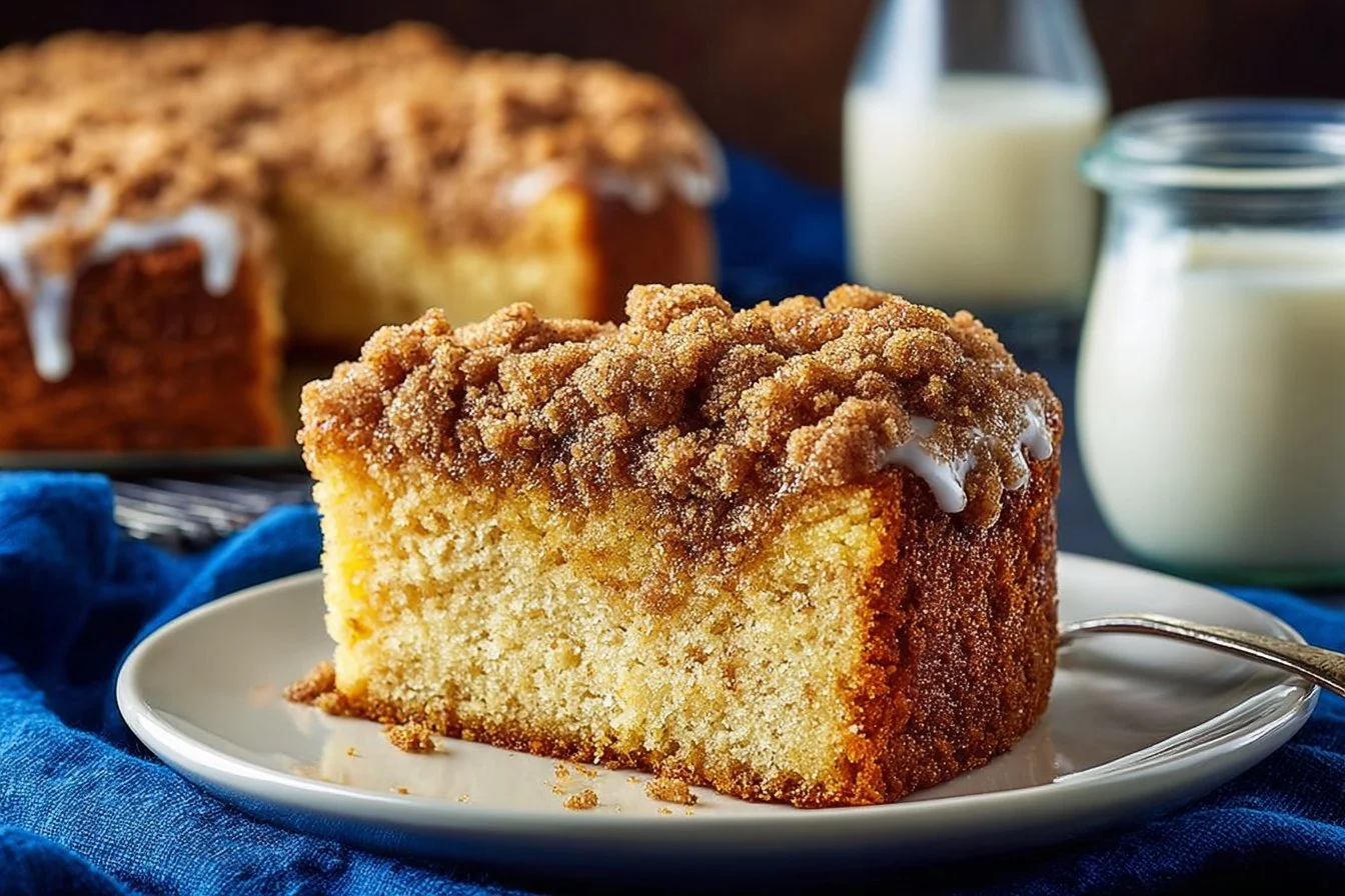 Delicious slice of gingersnap toffee coffee cake with rich toppings.