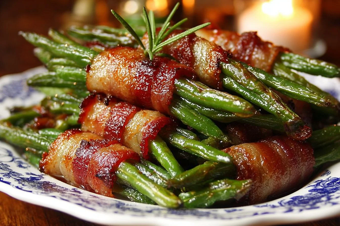 Tasty green bean bundles served on a plate