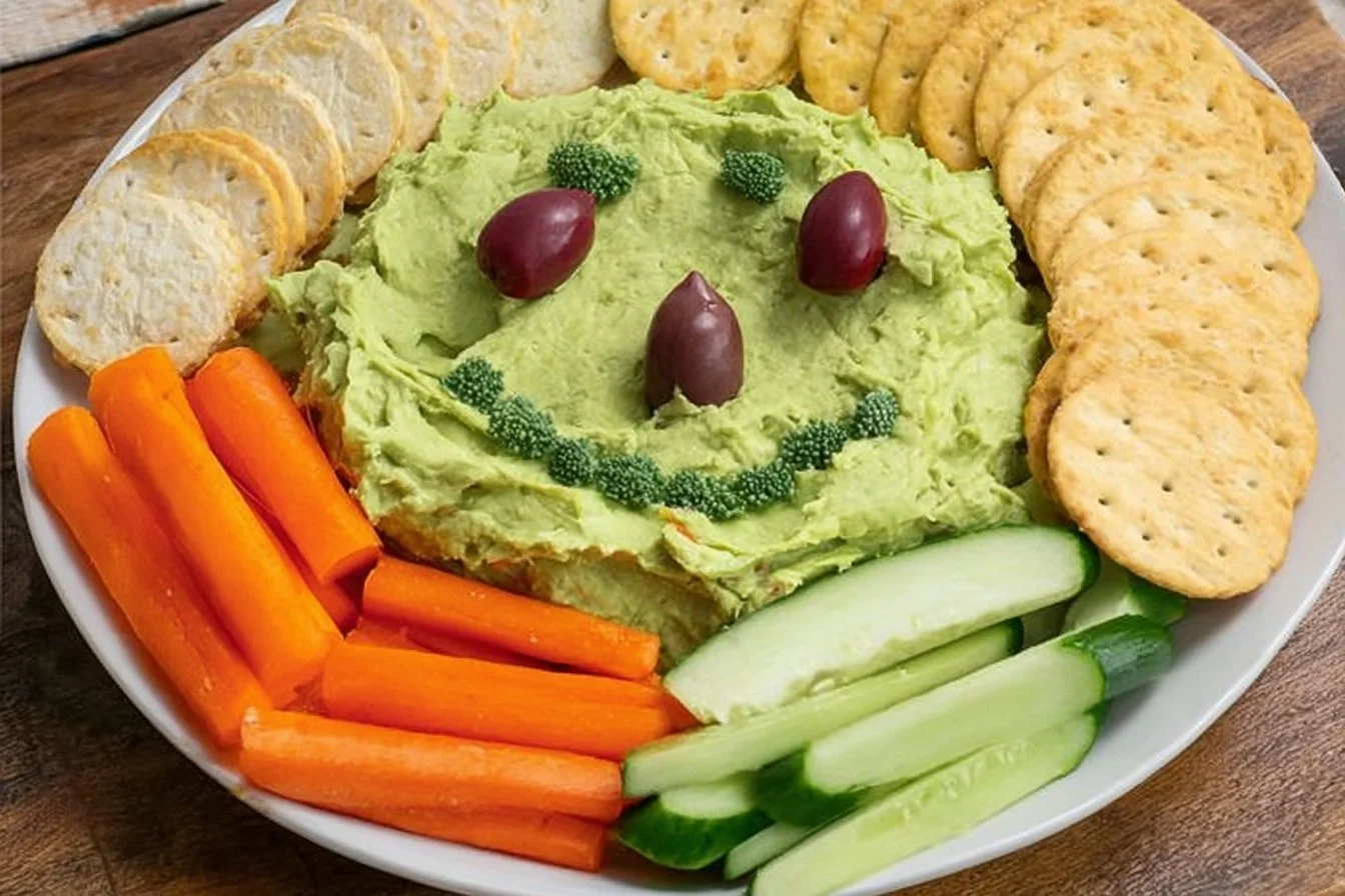 Festive Grinch Guacamole served in a holiday-themed bowl