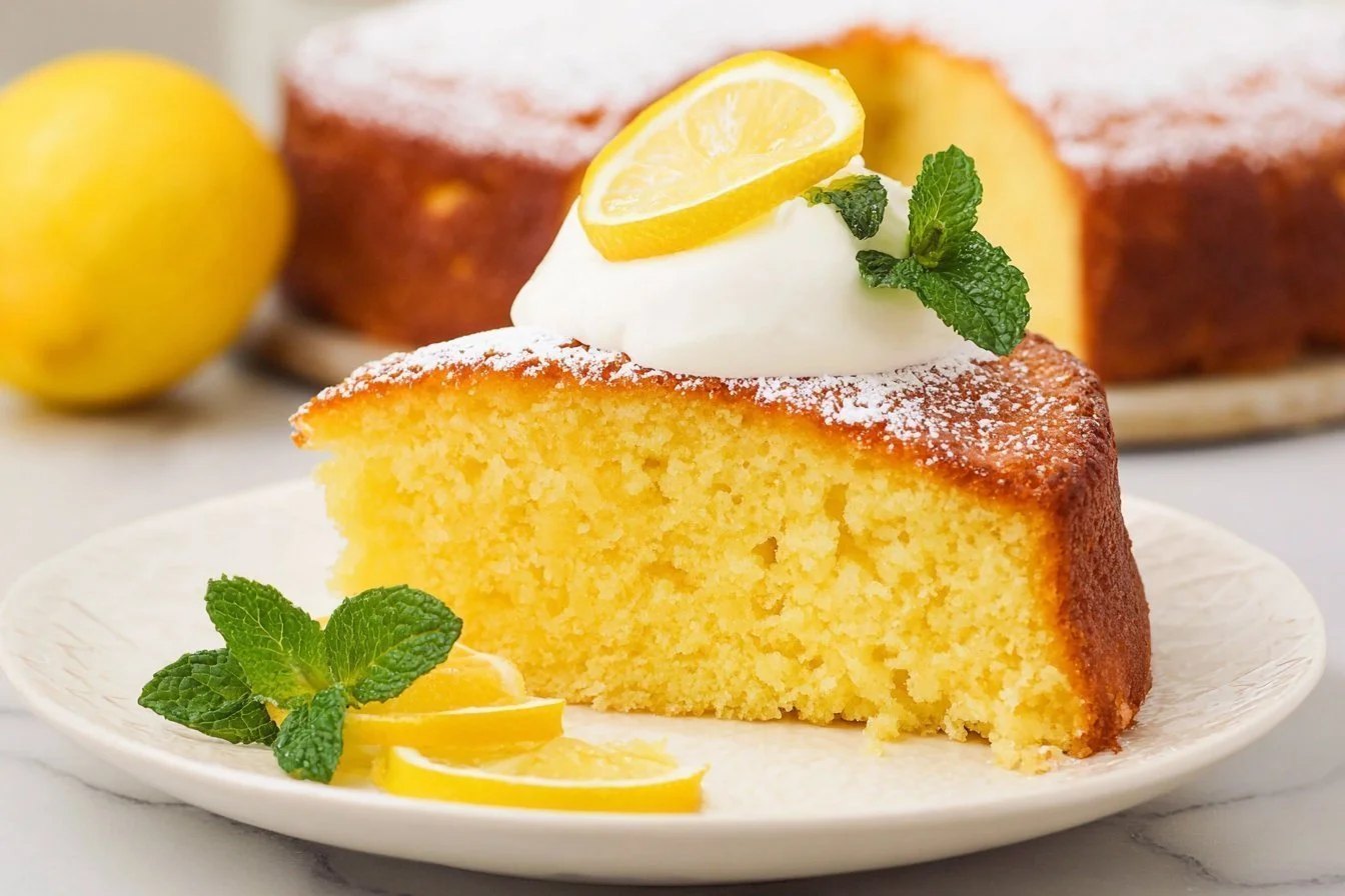 Italian Lemon Ricotta Cake topped with lemon zest and fresh berries