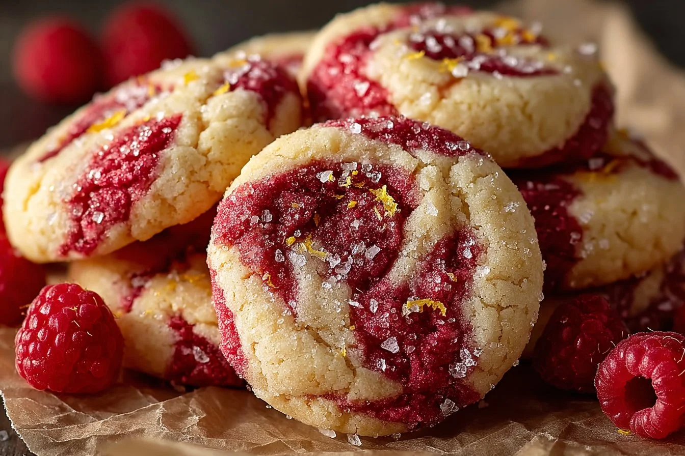 A plate of lemon raspberry cookies, fresh and inviting with vibrant colors.