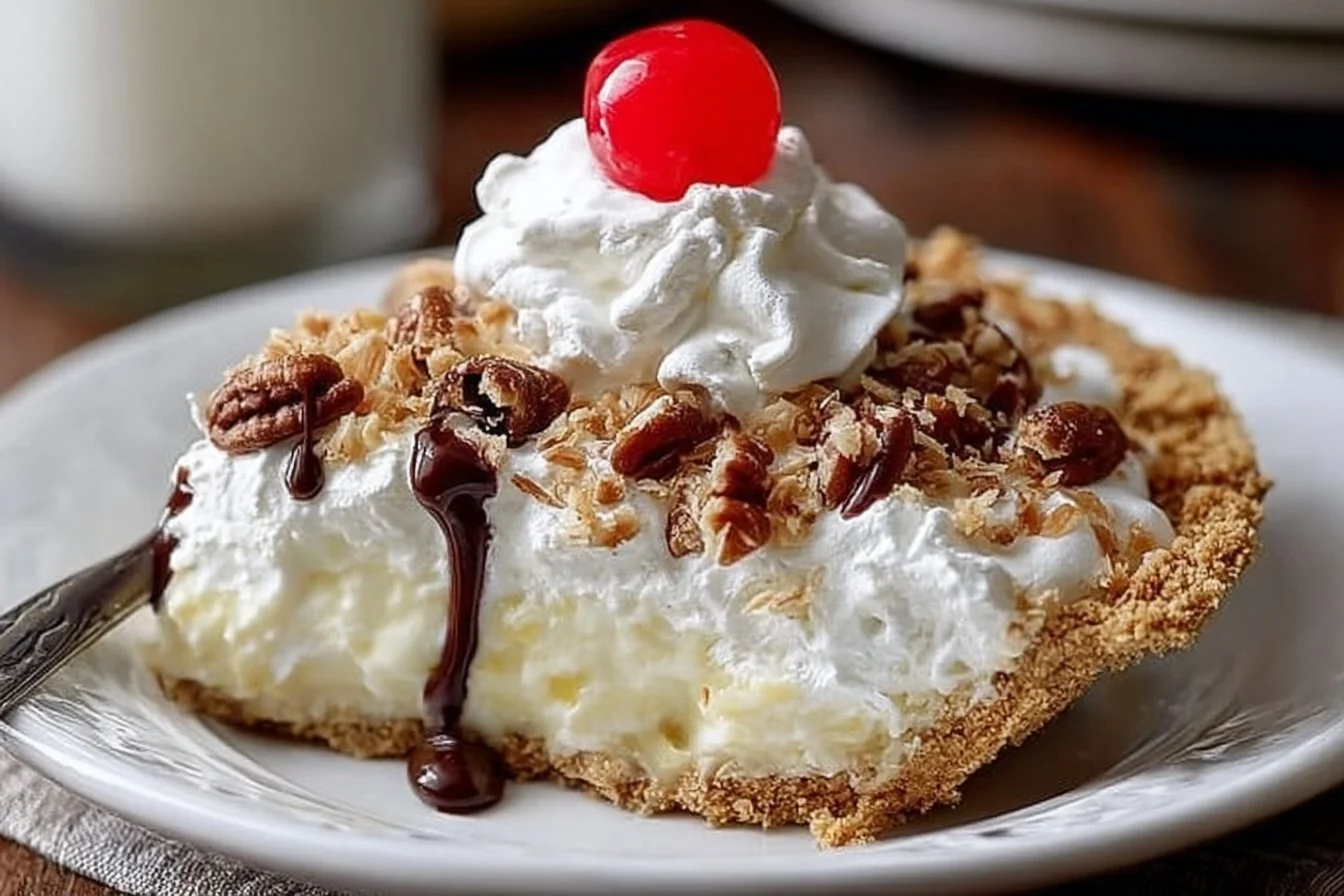 Delicious slice of Million Dollar Pie with creamy filling and crust