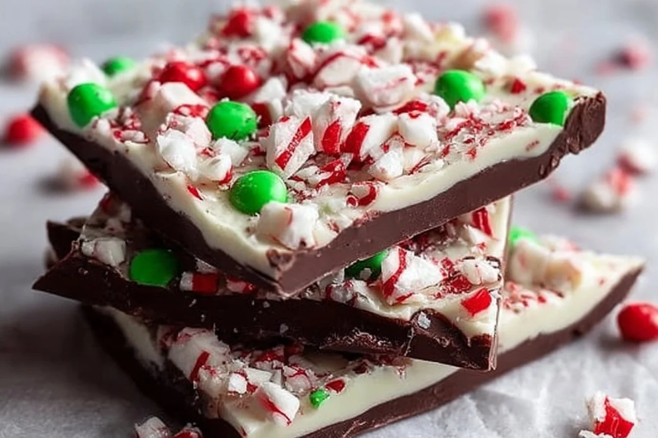 No-bake peppermint bark recipe with chocolate and crushed candy canes