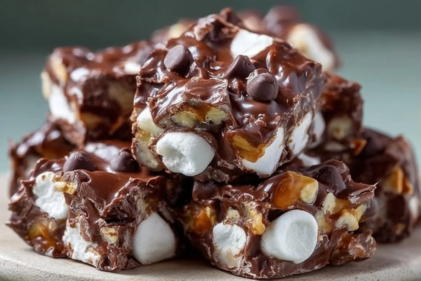 Delicious homemade Rocky Road Candy with chocolate, marshmallows, and nuts
