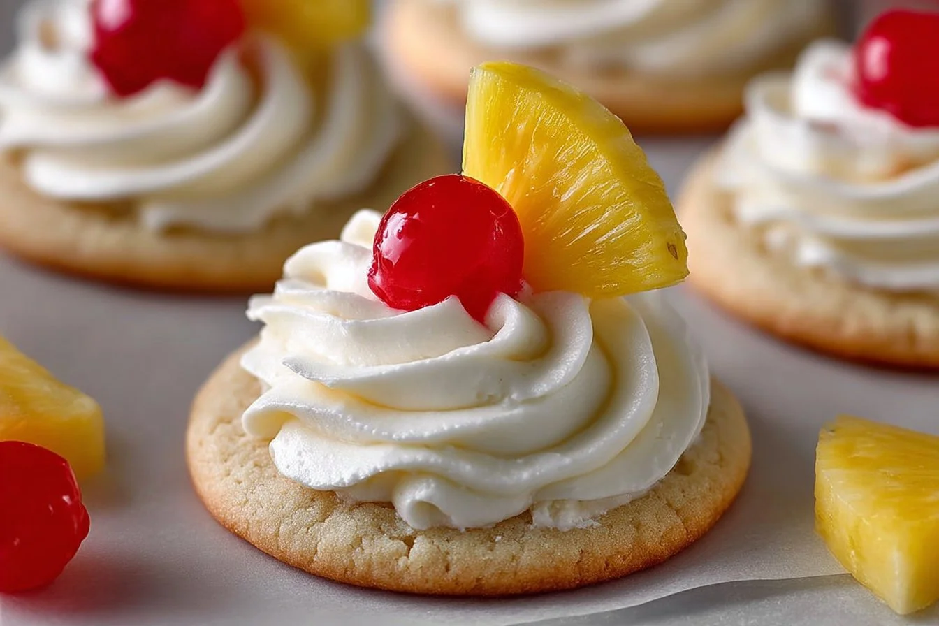 Delicious Tropical Crumbl Cookies with Baileys Colada Buttercream topping