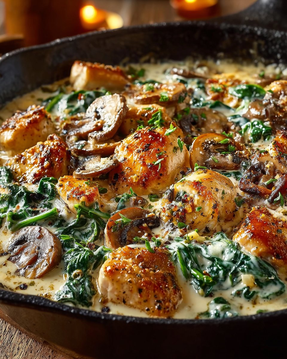 Creamy Chicken Mushroom Spinach Skillet Creamy Chicken Mushroom Spinach Skillet
