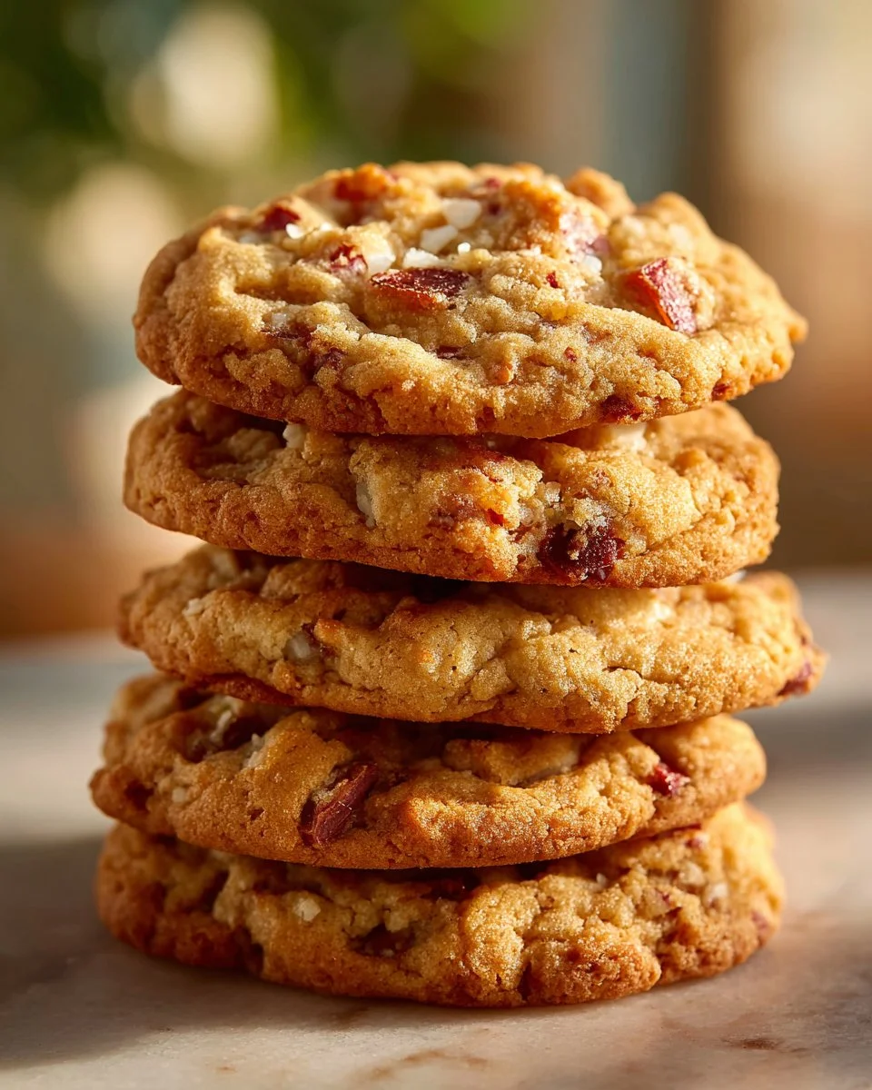 Freshly baked Brown Sugar Rhubarb Cookies on a wooden table