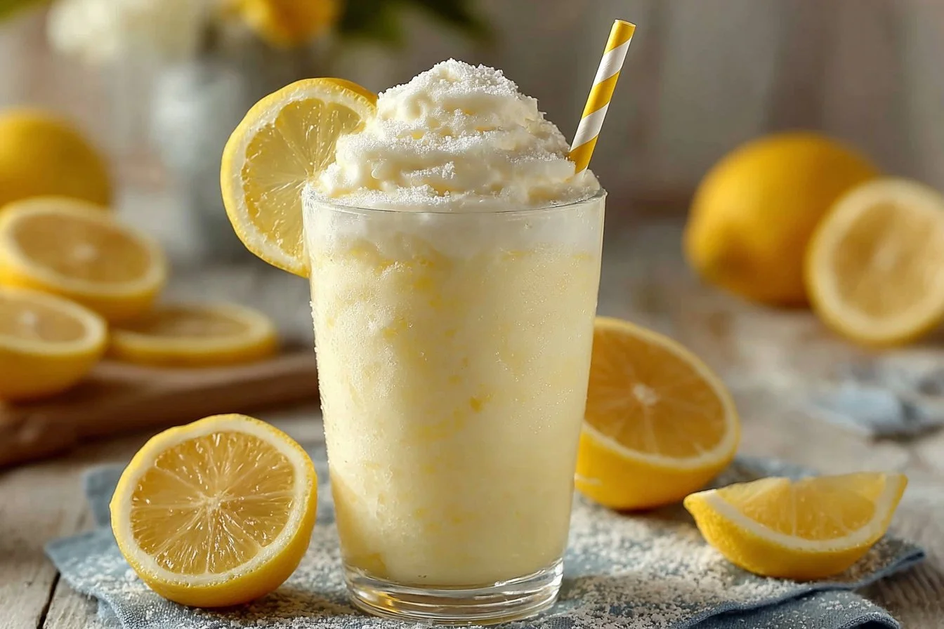 Chick-fil-A Frosted Lemonade served in a cup with lemon slices