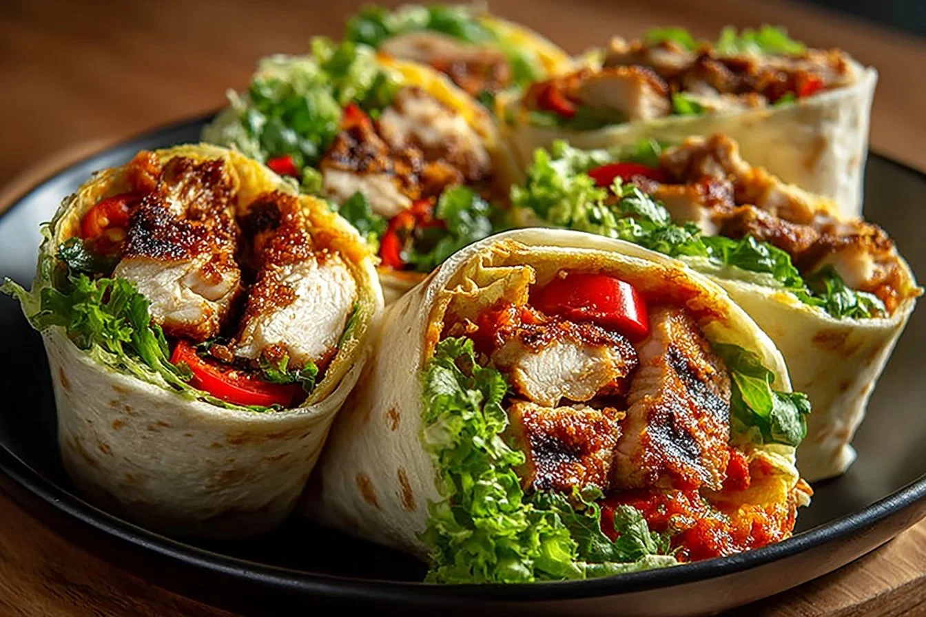 Chicken Caesar Salad Wrap with grilled chicken, romaine lettuce, and Caesar dressing