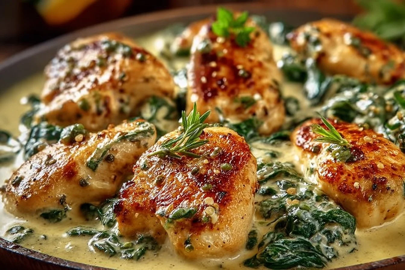 Delicious Chicken Florentine dish with spinach and creamy sauce