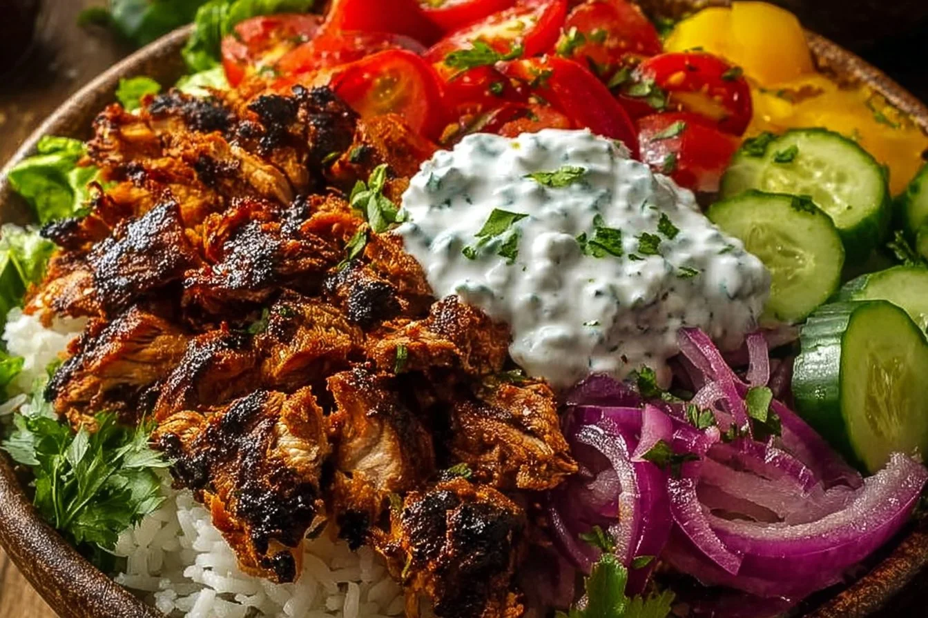 Delicious Chicken Shawarma Bowl with fresh vegetables and spices