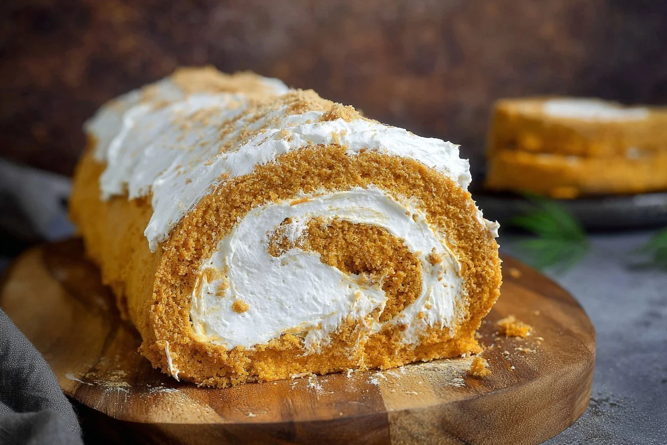 Delicious Gingerbread Cake Roll decorated with cream and festive toppings