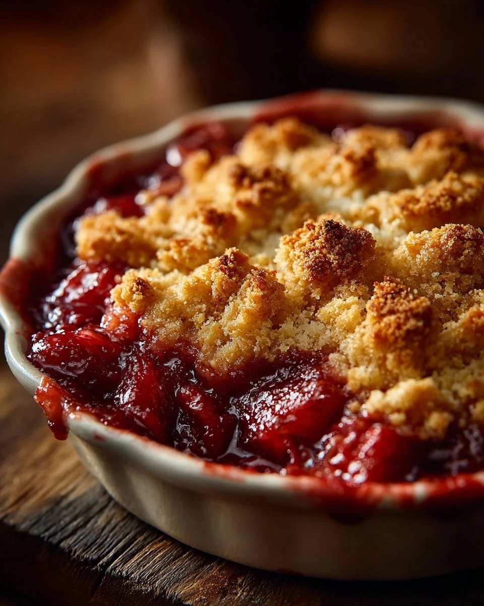 Delicious rhubarb crisp dessert served with whipped cream