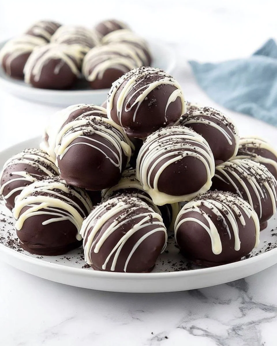 Delicious no-bake Oreo truffles topped with chocolate