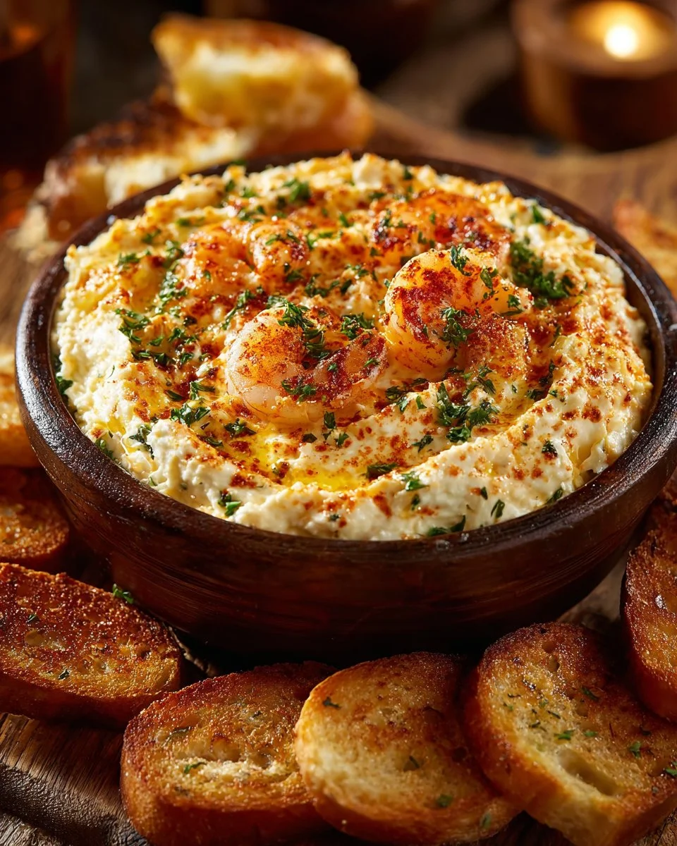 Delicious Pioneer Woman shrimp dip served in a bowl with crackers and veggies.