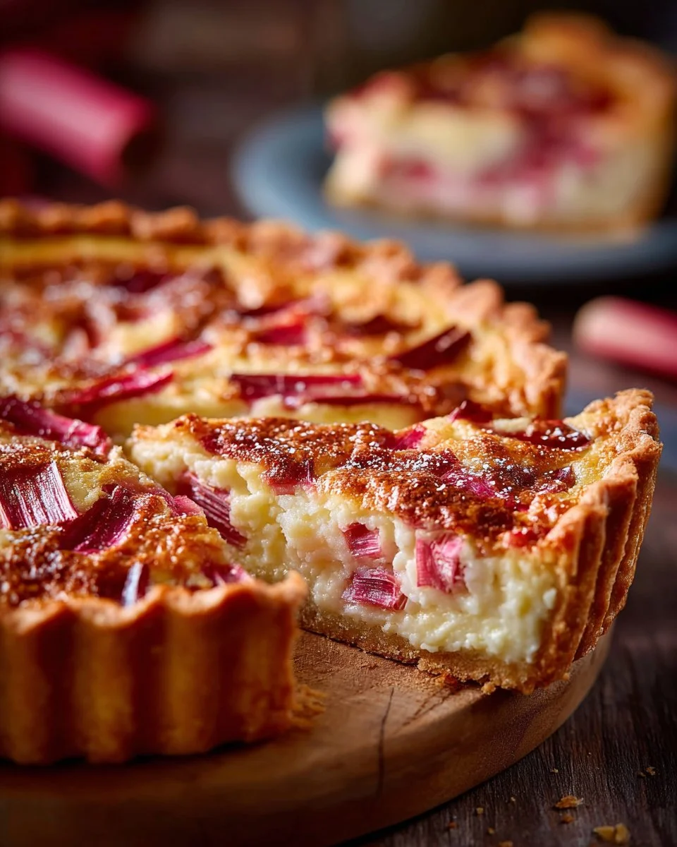 Delicious Rhubarb Custard Pie fresh out of the oven
