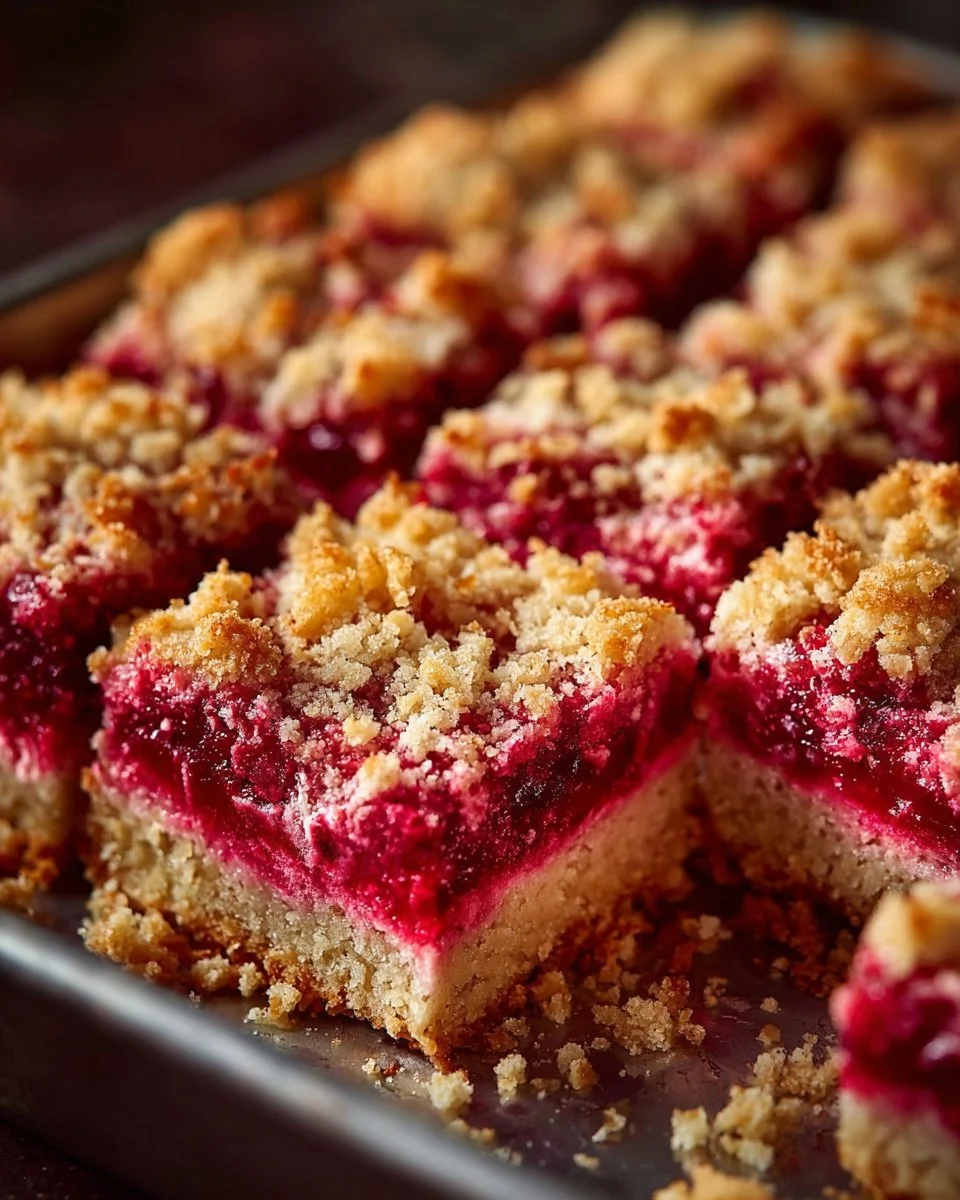 Delicious rhubarb oat bars with a crispy crumble topping