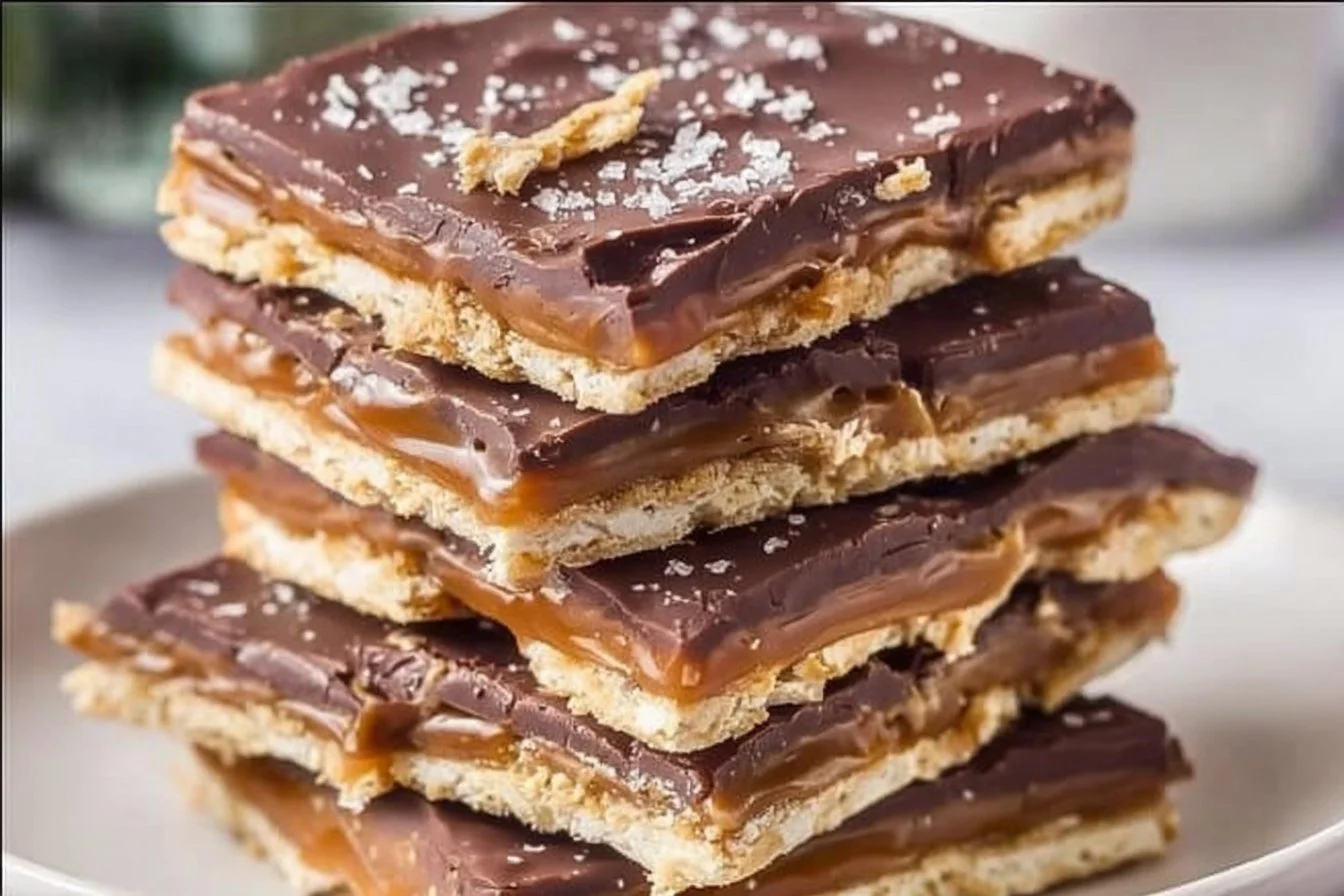 Delicious Saltine Candy Delight topped with chocolate and nuts