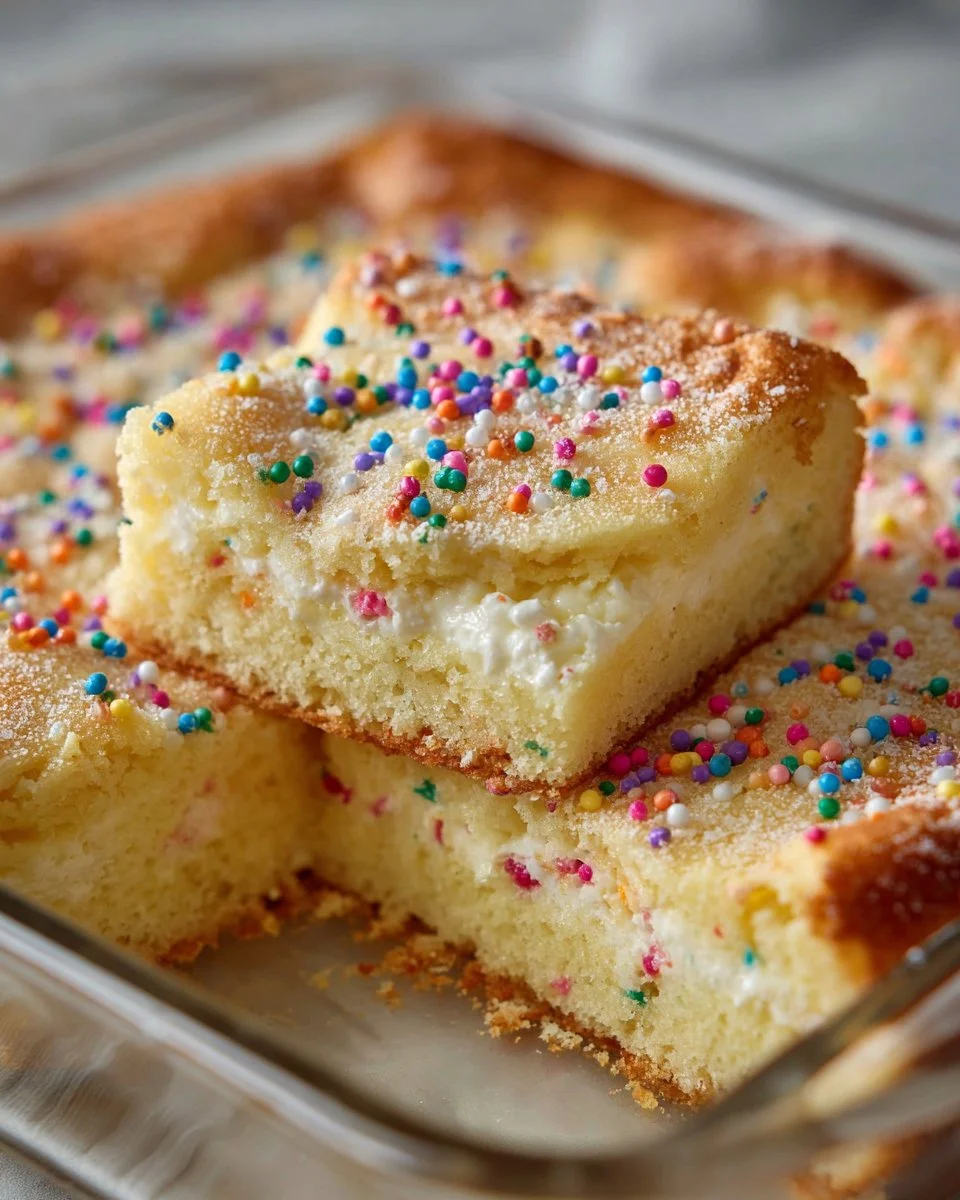 Delicious sugar cookie cheesecake bars with a buttery crust and creamy filling.